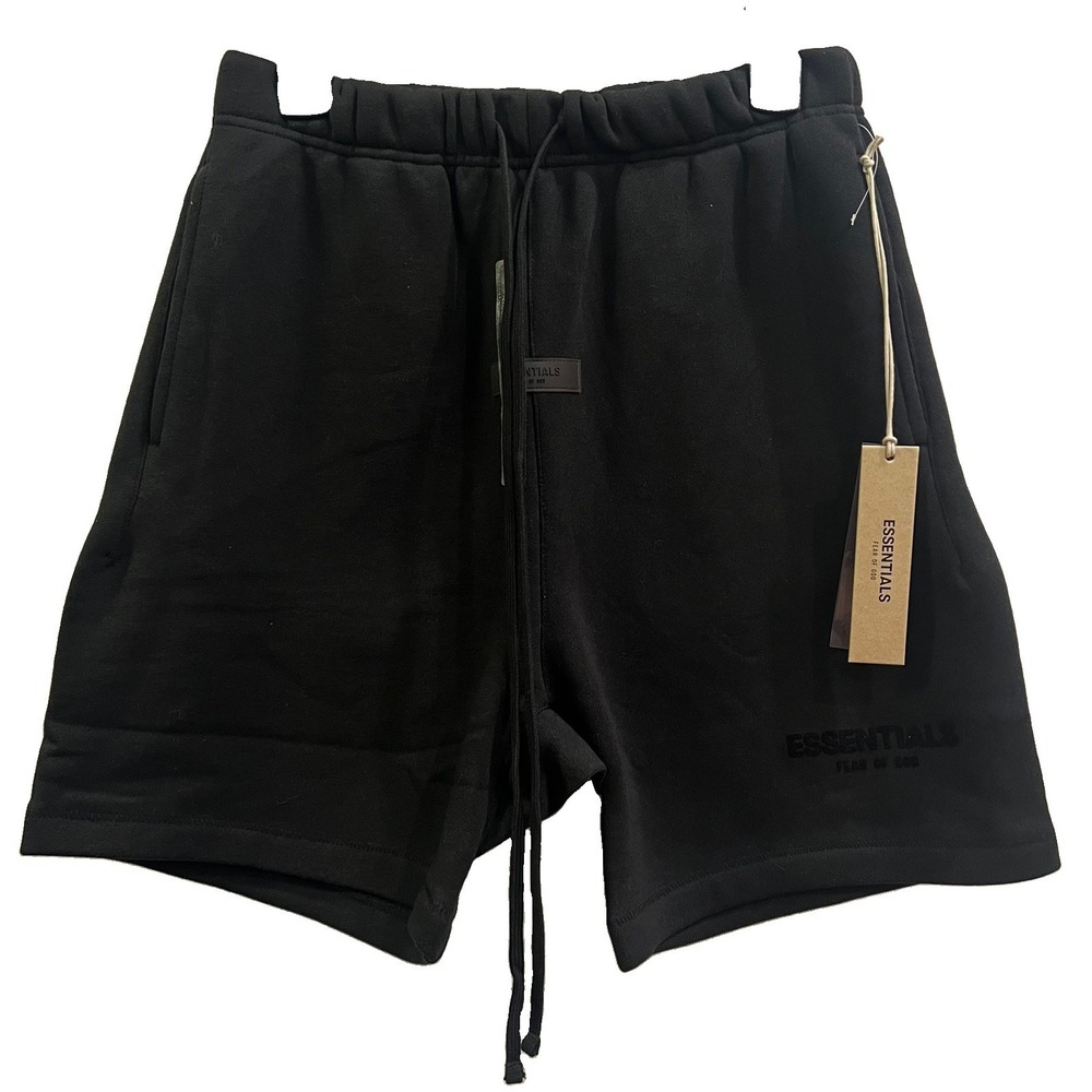 Essentials Fear of God Men's Black Sweat Shorts Drawstring Elastic Waist Logo